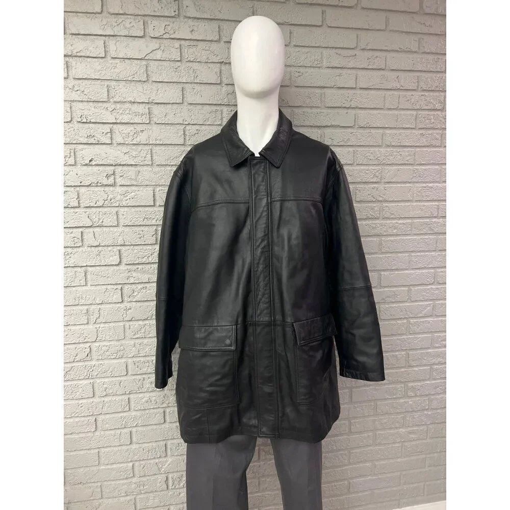 Jos. A. Bank Men Black Leather with Quilted Lining Car Coat Jacket Size XXL